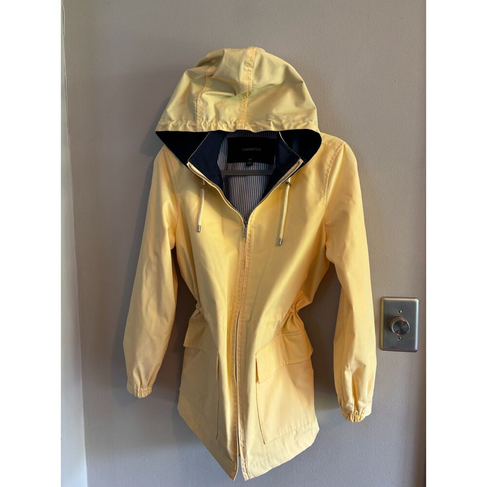 London Fog Women's Rain Jacket with Hood Petite Medium Yellow